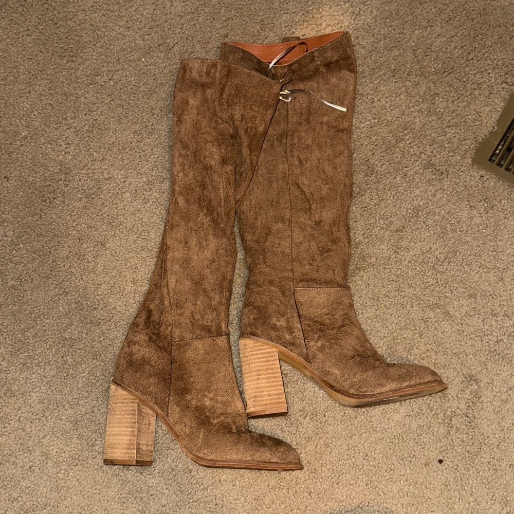 Brown Suede Knee-High Boots
